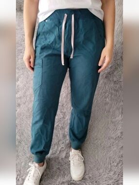 FIGS Technical Collection Hunter Green Teal Jogger Scrub Pants Ankle Women's M